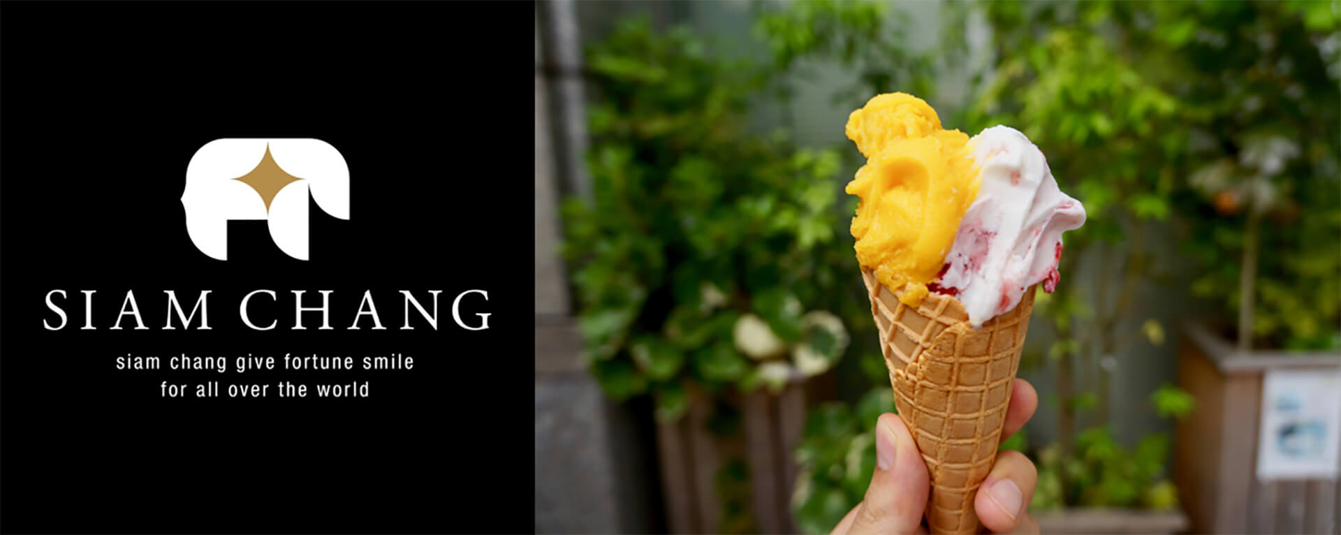 青山アイスクリームパークに参加する、SIAM CHANGのロゴと商品です