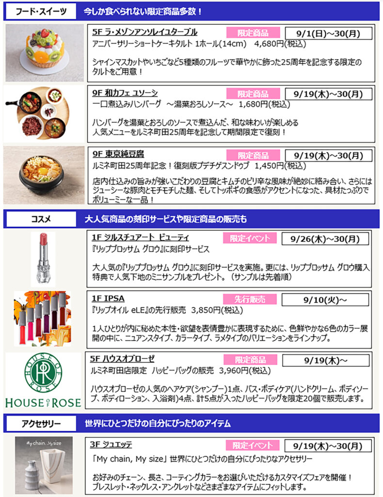 LUMINE MACHIDA 25th ANNIVERSARY Week　出品リスト