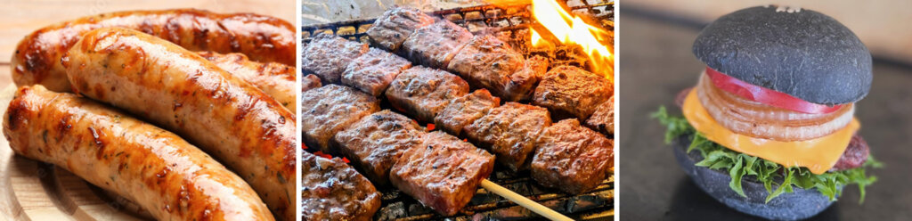 ソーセージや焼き串などのグルメ