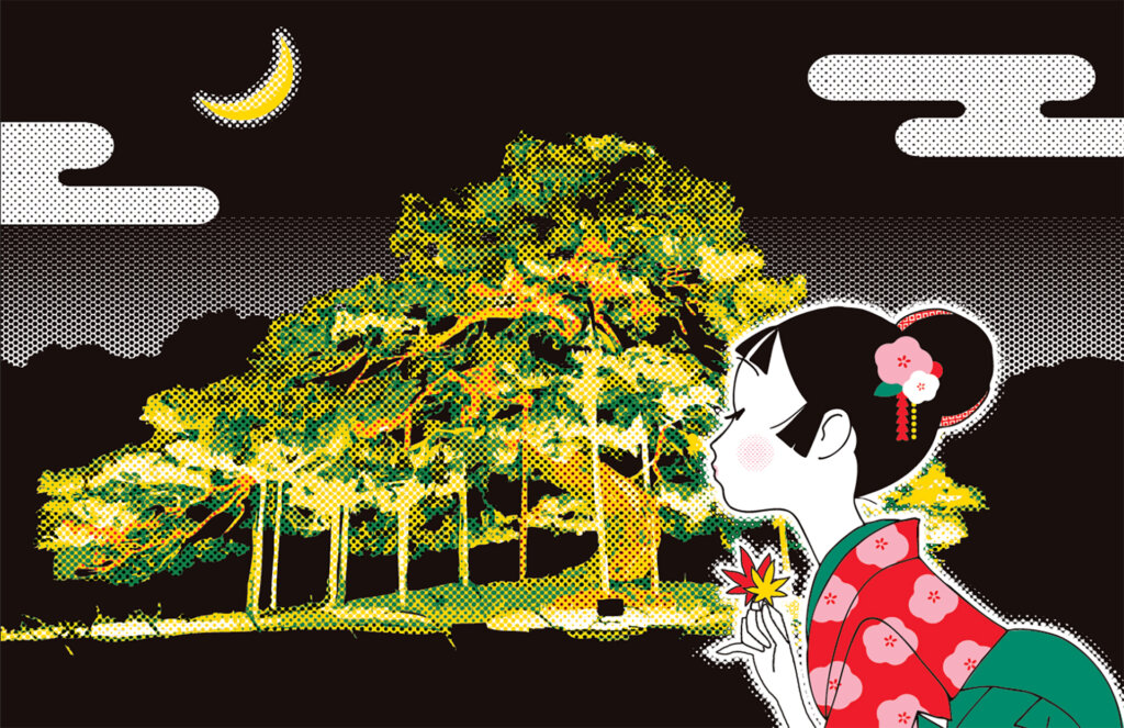 秋の夜長の小石川後楽園 ライトアップ 小梅ちゃんコラボ