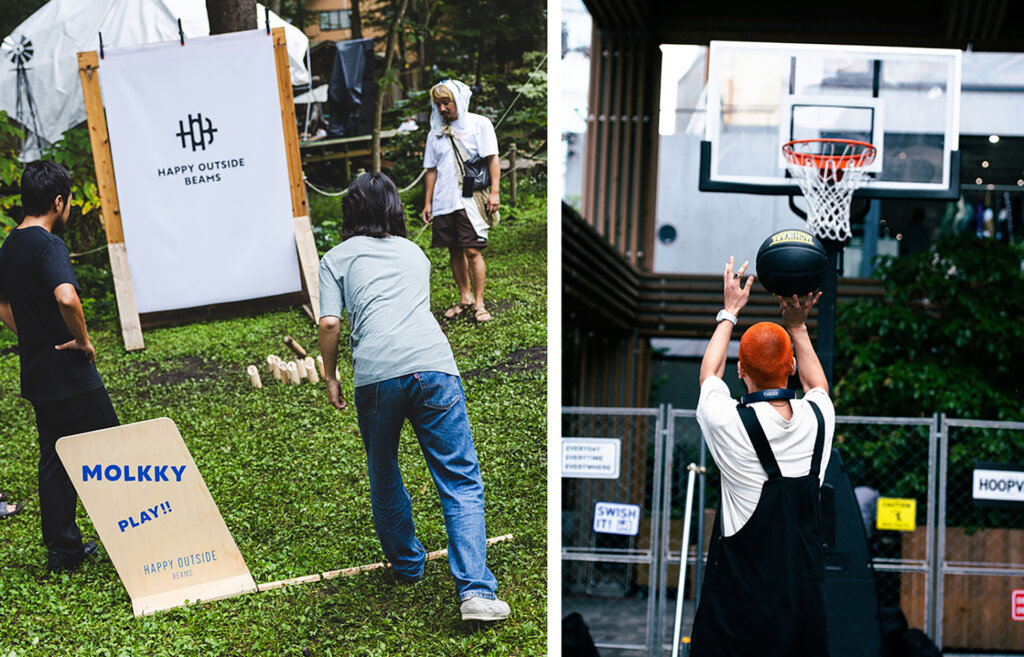 モルックやフリースローに興じる人