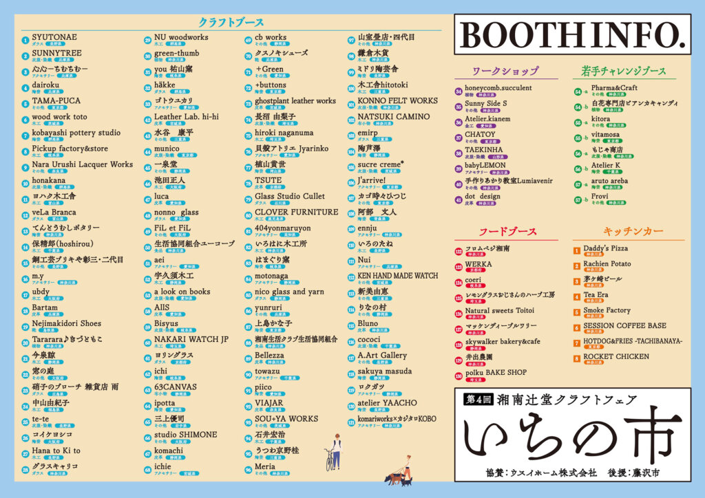湘南辻堂クラフトフェアいちの市　会場出店リスト