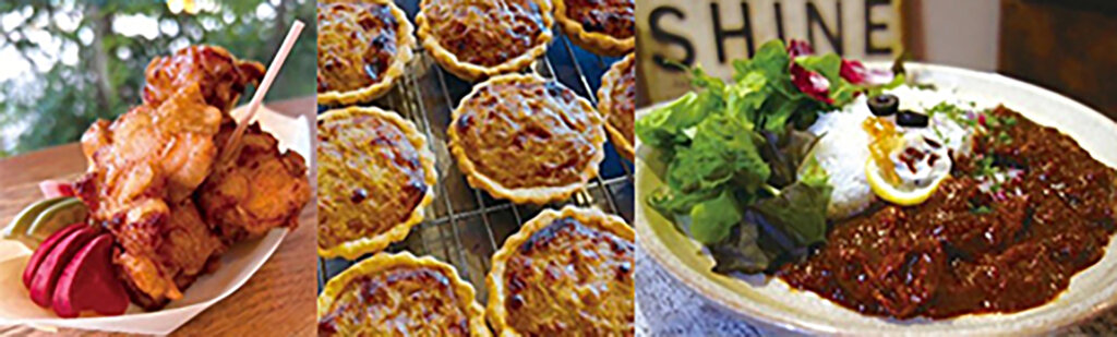 から揚げやキーマカレーなどのグルメ