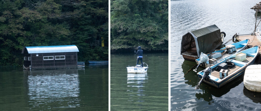 相模湖　遊覧船からの眺め　釣り船