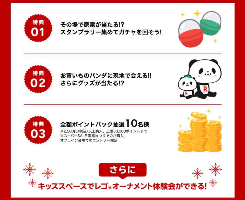 楽天 家電まつり 特典一覧 箇条書き