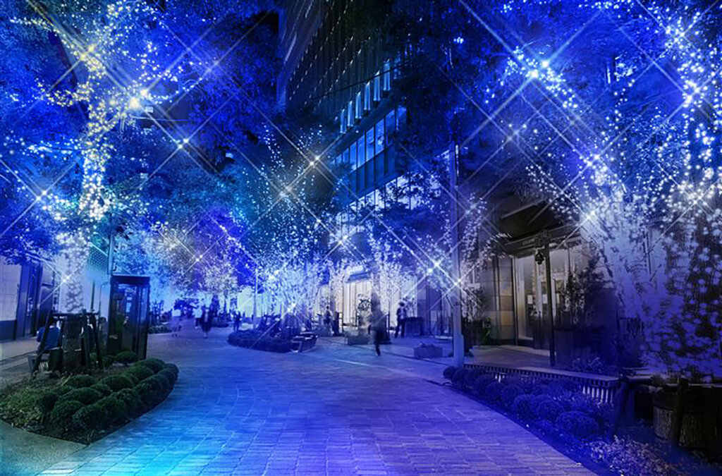 東京ミッドタウン日比谷のイルミネーション 青い光