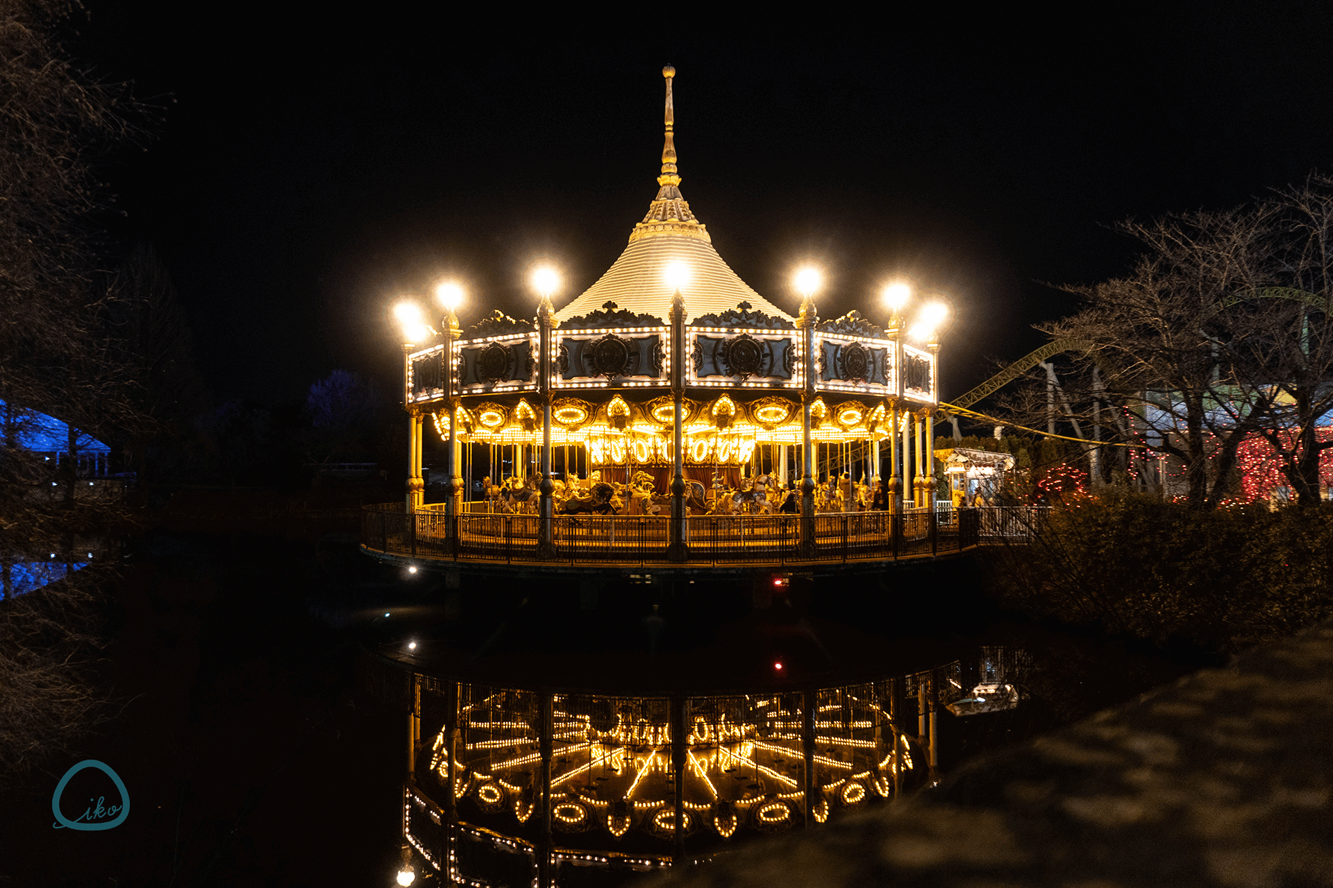 東武動物公園　ウインターイルミネーション　会場風景　池のまわり