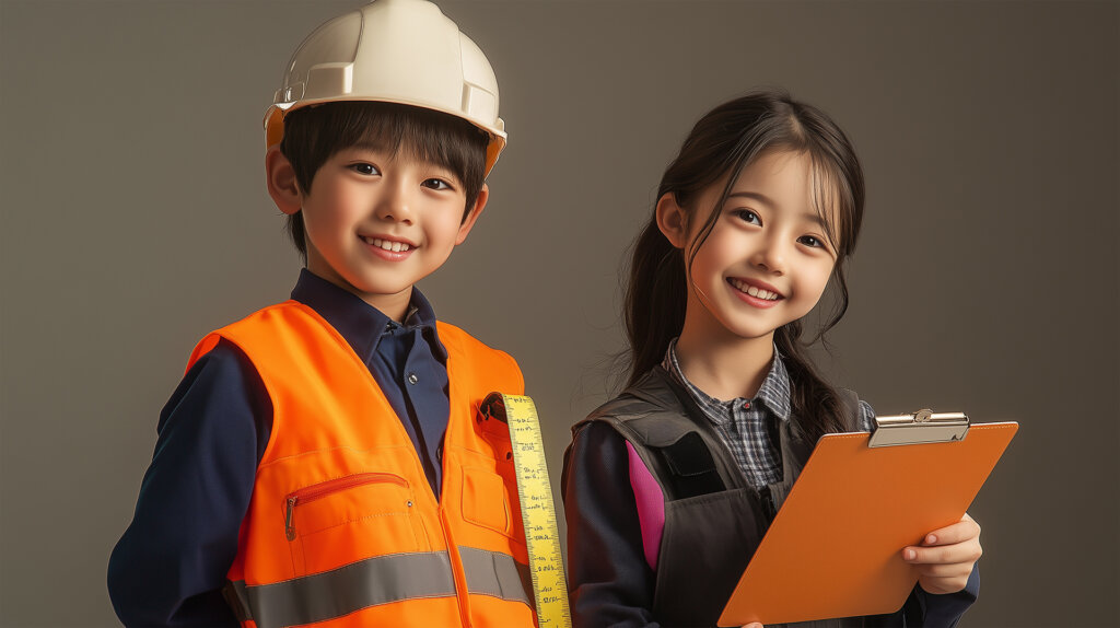 工事現場体験をする子どもたち