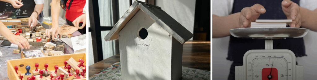 紙博 ハンコ押し、ポスト、はかり