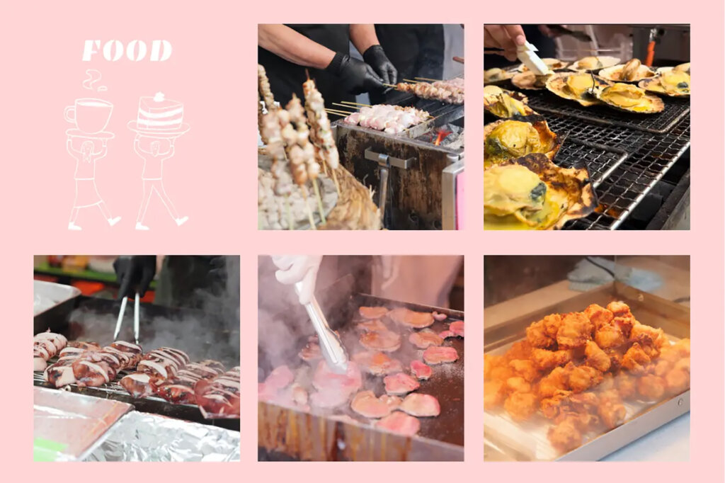 鉄板焼き、から揚げなどのフード
