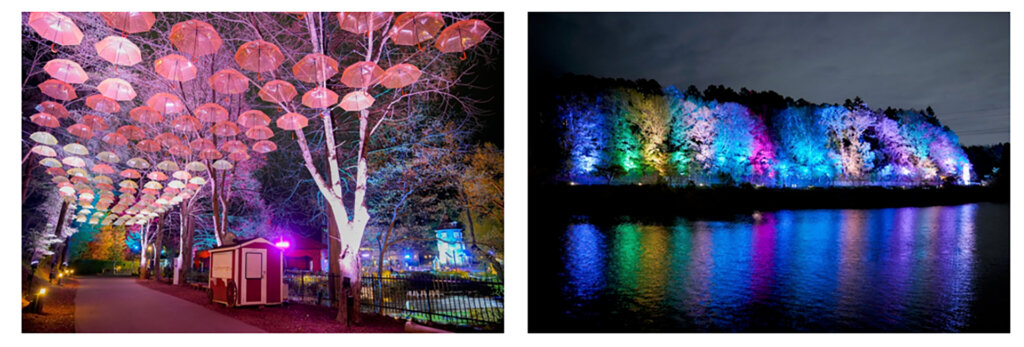 ムーミン谷とアンブレラ 夜間ライトアップ