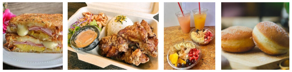 サンドイッチ、から揚げ、アサイー、ドーナツ