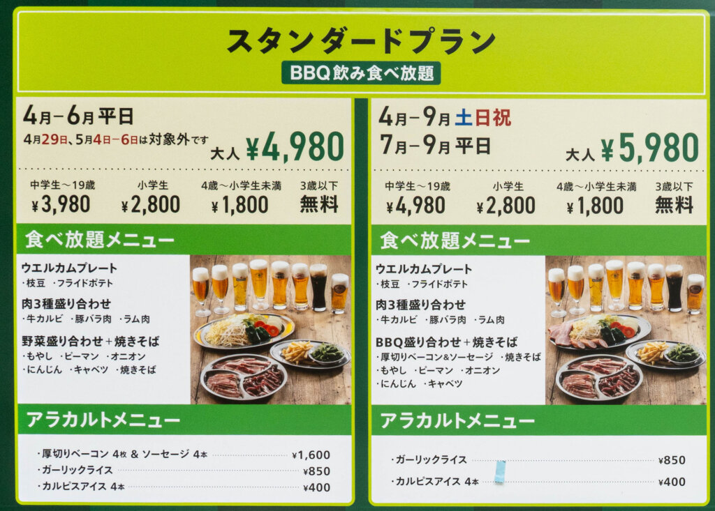 森のビアガーデン　メニュー