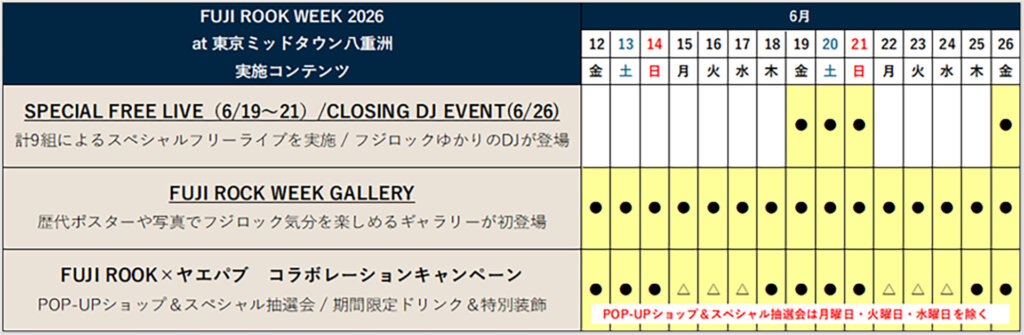 FUJI ROCK WEEK 2026 at 東京ミッドタウン八重洲　開催スケジュール