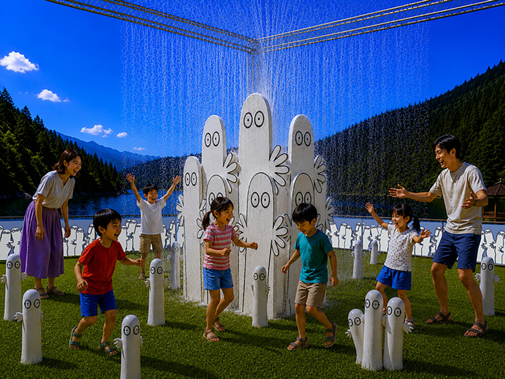 水遊びで騒ぐ子供