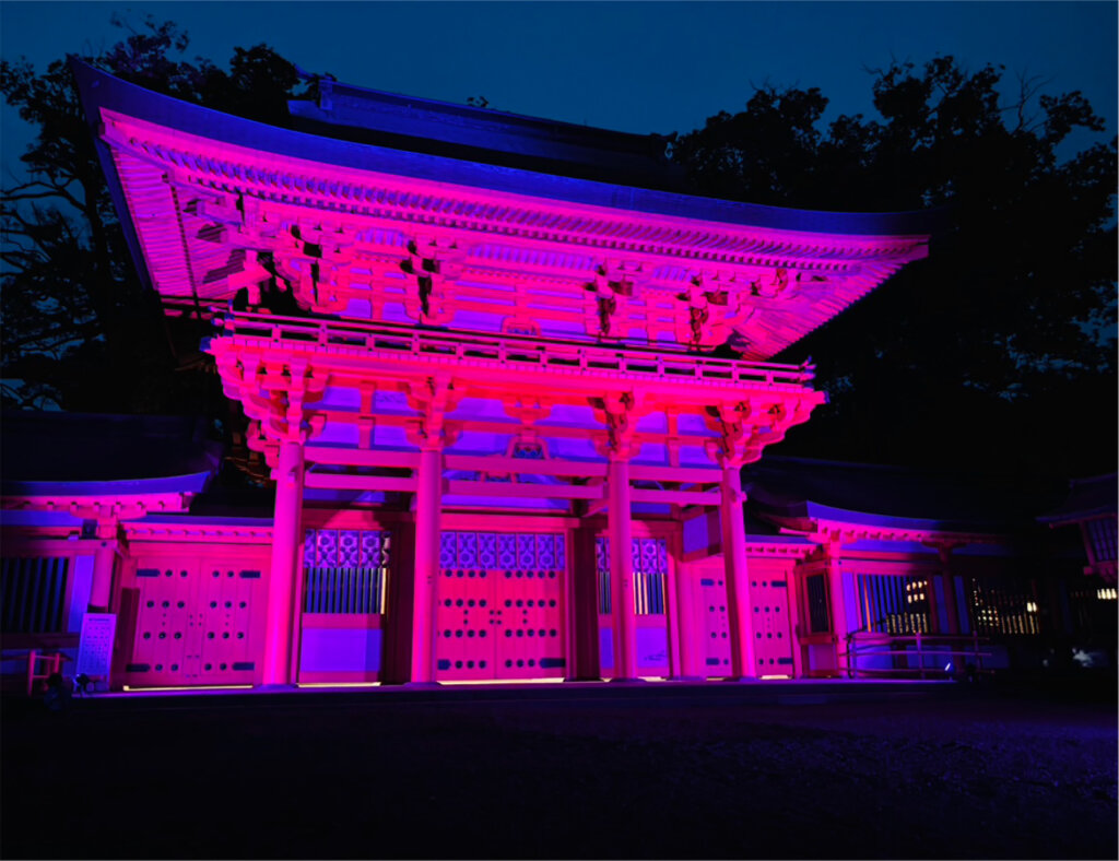 和傘の杜 ～彩の七夕2026～ 会場風景　本殿のライトアップ