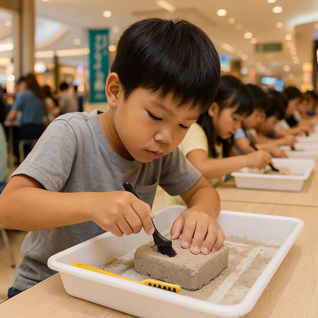 化石発掘に挑戦する男の子