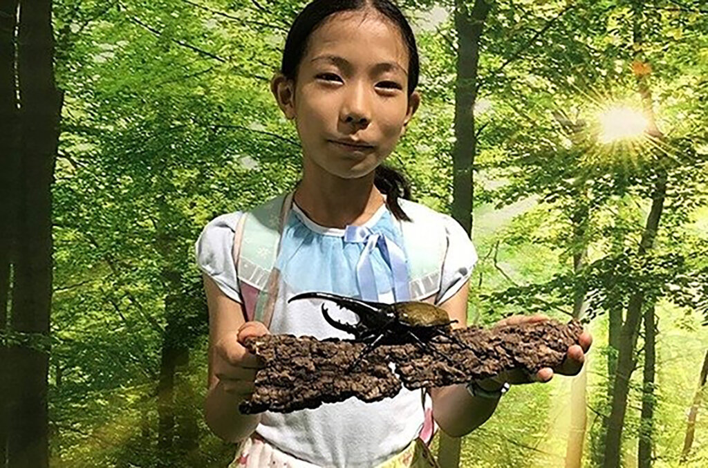 カブトムシを持つ少女