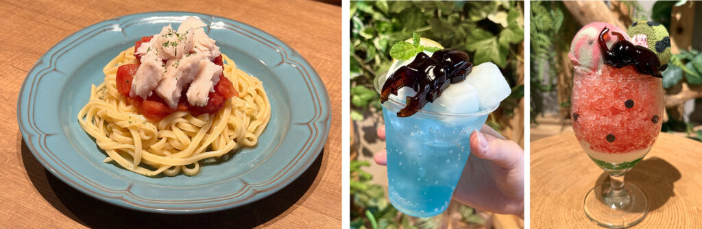 昆虫をモチーフのパスタ、シャーベット