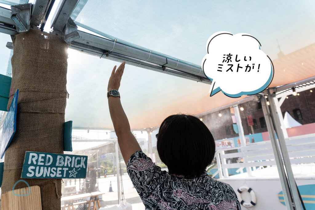 ミストにあたる女