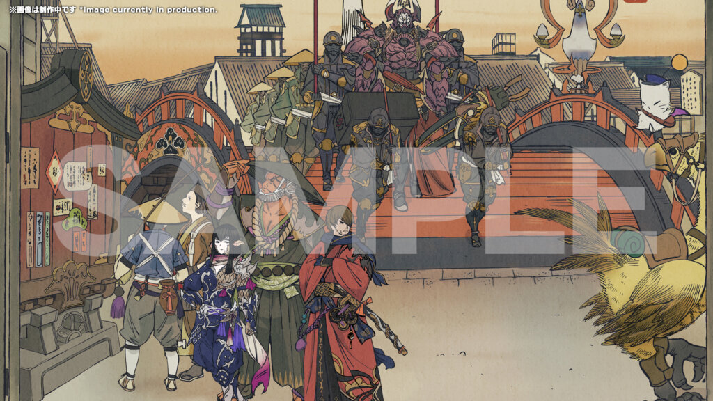終わりなきファンタジーの世界 展示風景 東海道五⼗三次(⽇本橋)×クガネ(FFXIV)