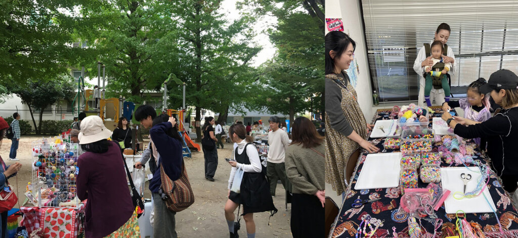 雑貨販売やワークショップを楽しむ親子