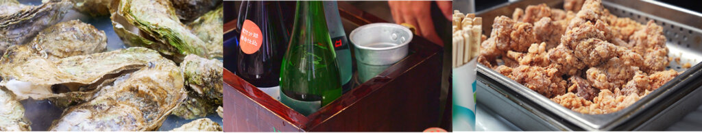 日本酒とおつまみ、から揚げ