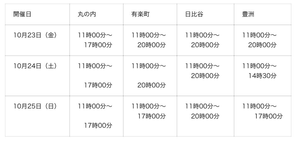 東京味わいフェスタ　スケジュール