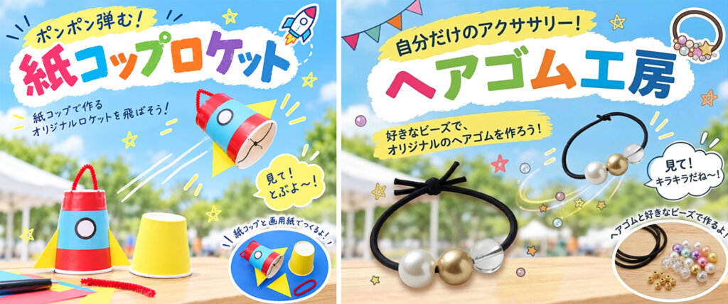 紙コップロケット ヘアゴム工房 バナー
