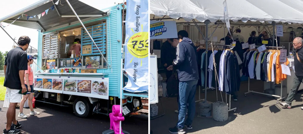 キッチンカー、ゴルフウェアの販売