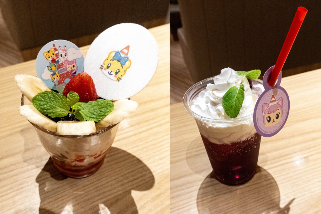「TOKYO TOWER & Shimajiro」コラボイベント いちごパフェ グレープジュース