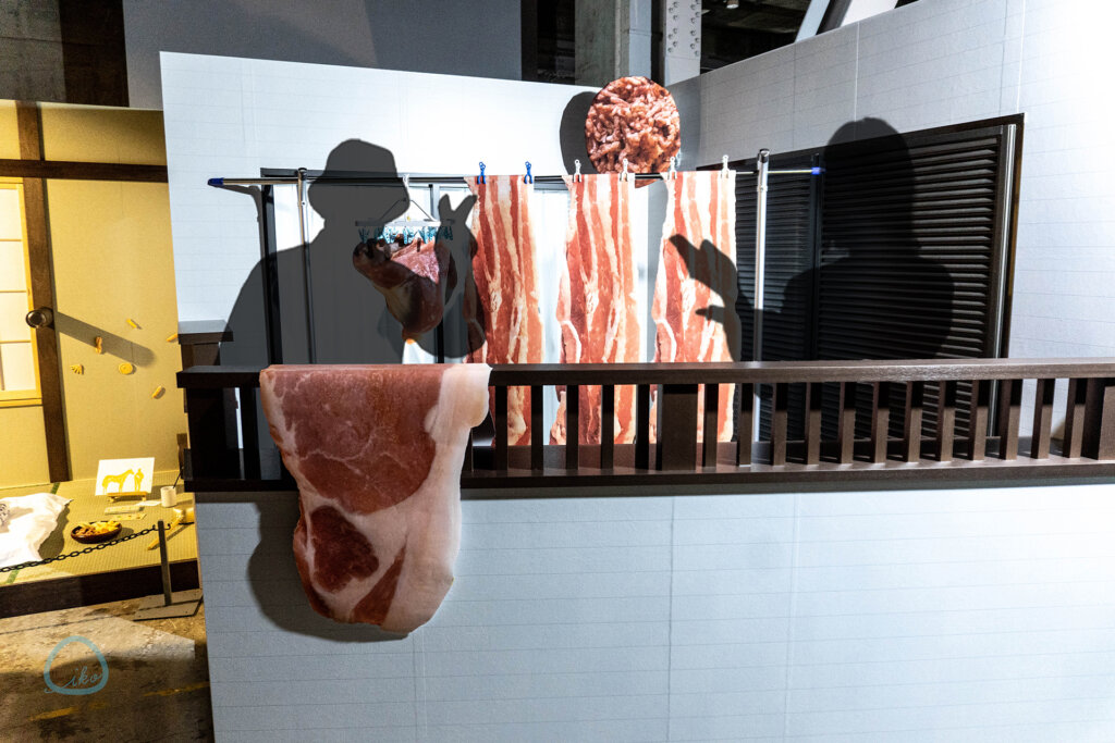 雨穴の変な世界展。 ベランダに干されている肉